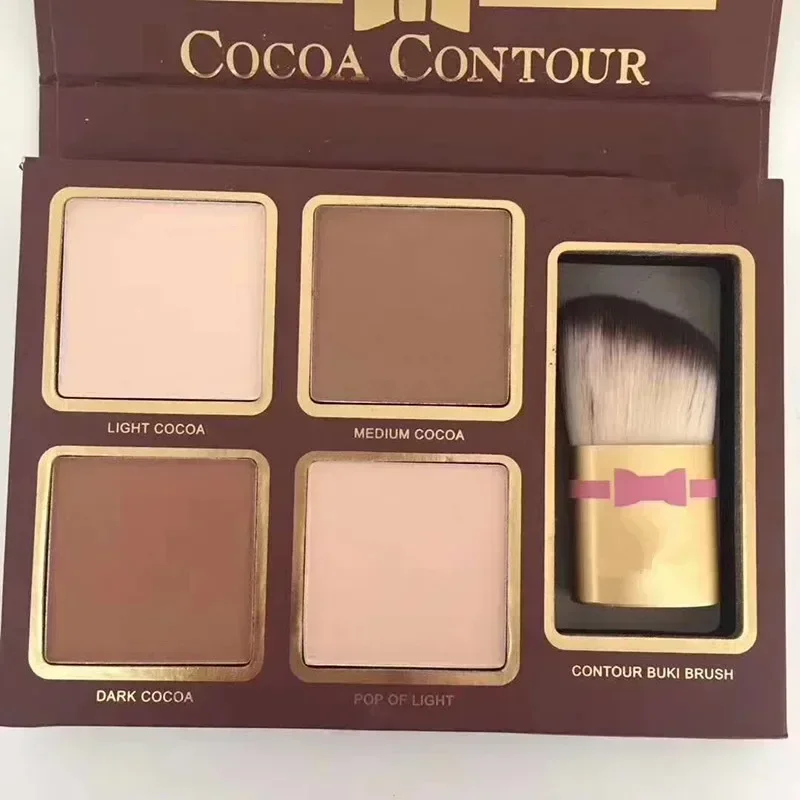 Nuova Polvere per il Trucco in 4 Colori, Contouring Viso al Cacao con Pennello - immagine 4
