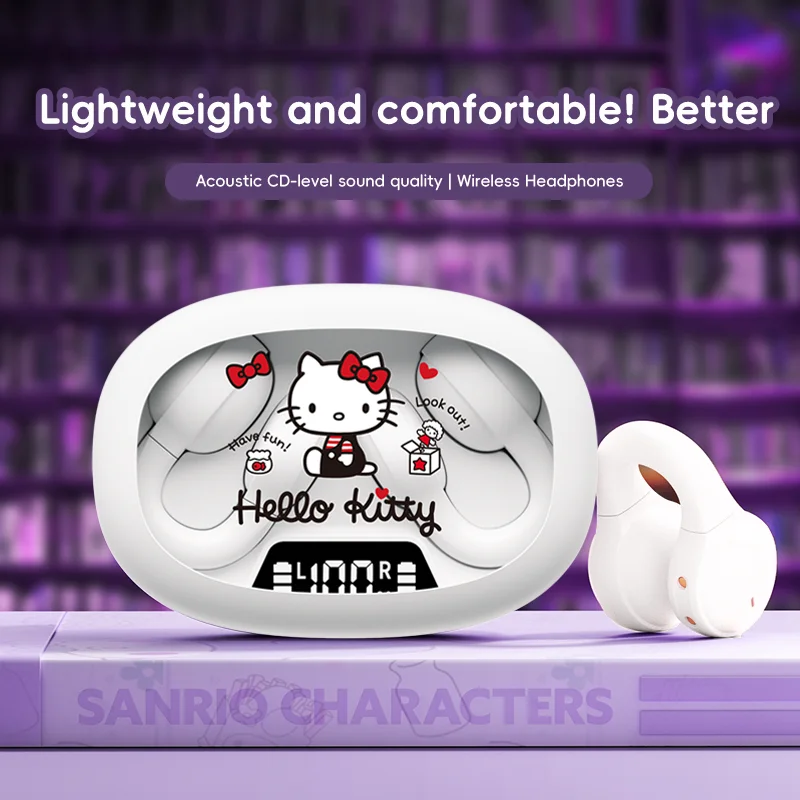 سماعات أذن لاسلكية بمشبك أذن EX53 بتصميم كرتوني، شاشة رقمية ذكية، تعديل مستوى الصوت، مريحة، سماعات أذن بلوتوث