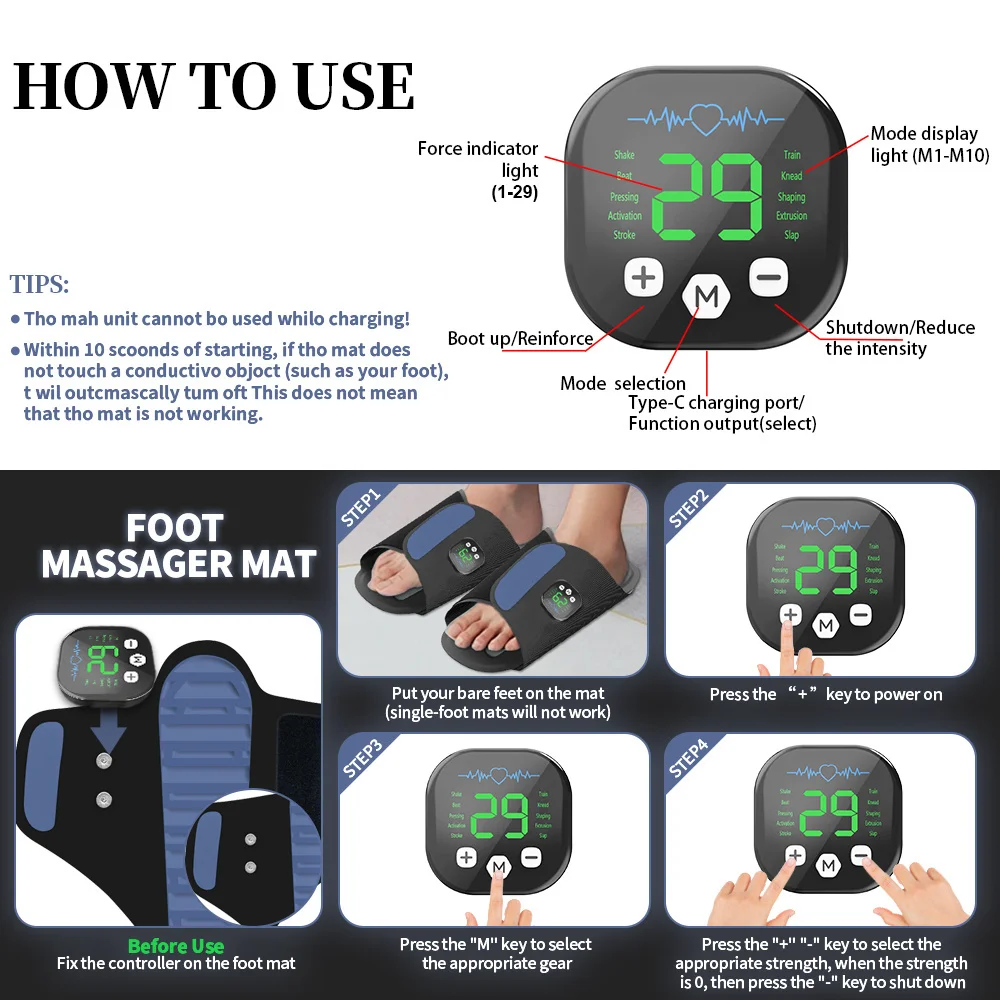 EMS Electric Foot Massager Pad Feet Massager Shoe Muscle Stimulation Massage Shoes Acupressure Device Deep Foot Massager Tool