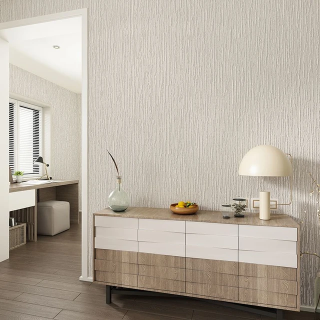 Non-Woven Wallpaper Classic Plain Stripe Textured Wall Paper Roll for  Livingroom