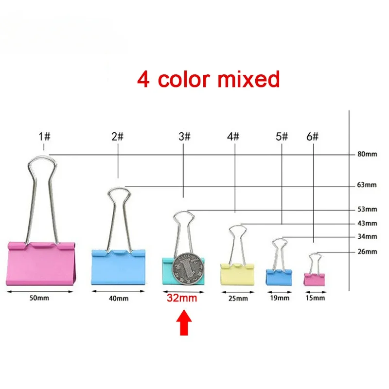 5-30Pcs Metal Binder Clips Colorful File Paper Clip 15/19/25/32/41/51mm Used for Books Stationery Clip School Office Supplies binder clips paper clips metal clamp clips book clips