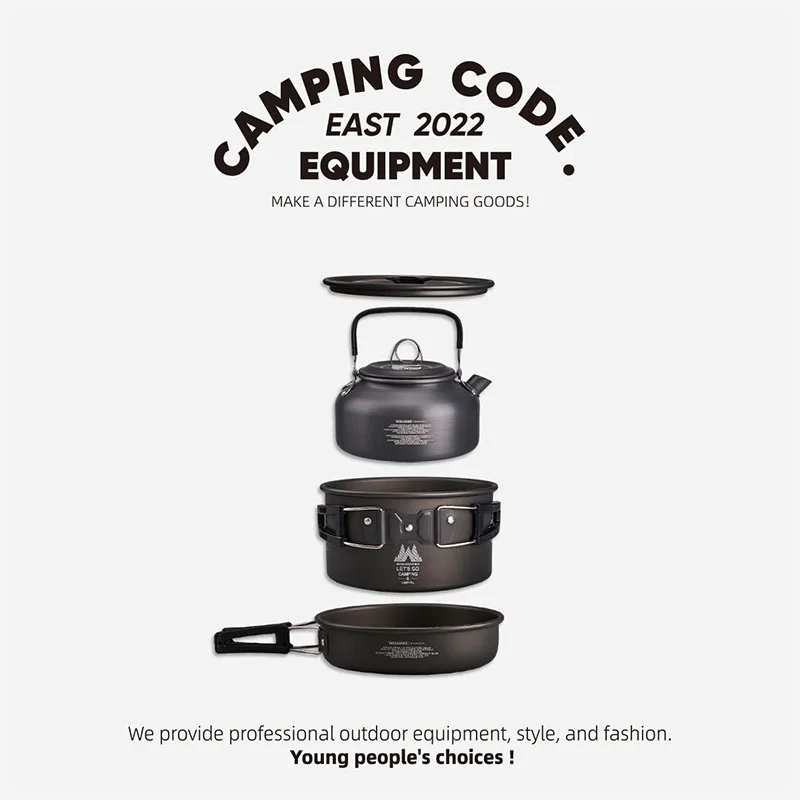 WELLHIKE Outdoor Camping Cooking Set Of Cookware Portable Camping Cookware Set Travel Utensils For 1-2 People Kettle Frying Pan