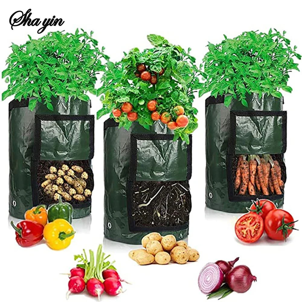 Kartoffelpflanzsäcke, Runde Dunkelgrüne Atmungsaktive Pflanzentaschen für Gartenbau und Setzlinge, Gemüsepflanzbehälter, Meizhi-Säcke