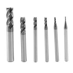 Jeu de fraises à 4 cannelures carrées en carbure CNC, pour l'acier, mèches de toupie en spirale Dia(1 2 3 4 6 8mm) 6 pièces 
