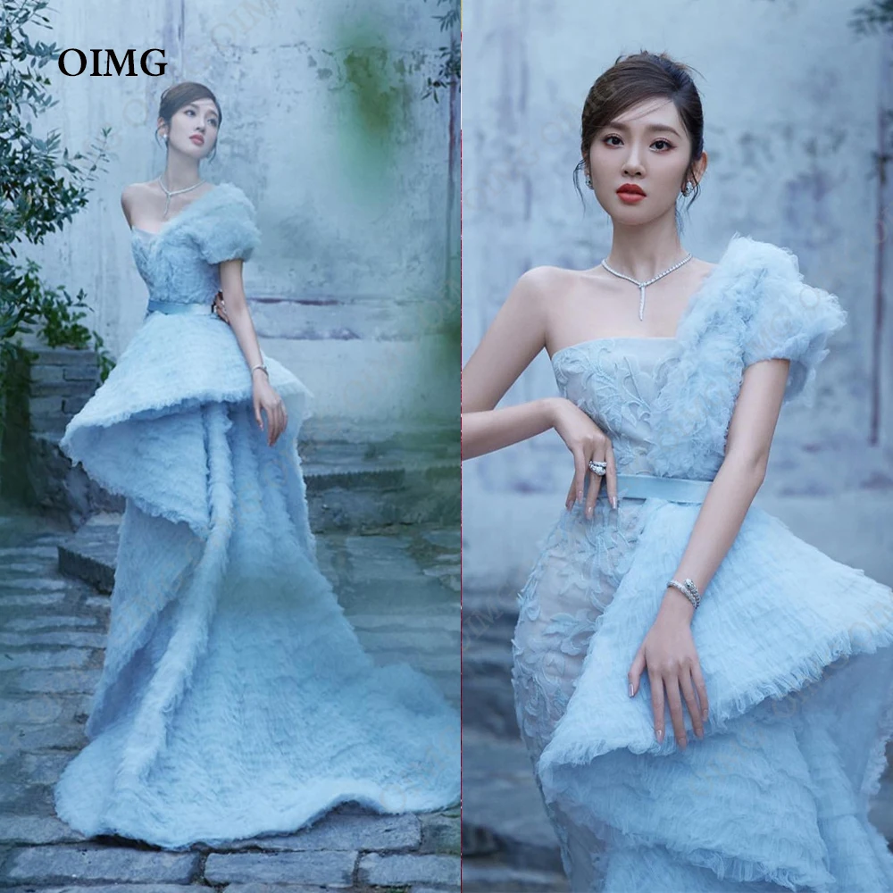 

OIMG Prom Dress Blue Evening Dress Lace Cocktail Dresses Mermaid Celebrity Dresses Koreal Party Dress Ball Gowns Customize