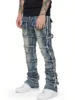 Men's Regular Fit Stacked Jeans Ripped Slim Fit Patch Distressed Destroyed Straight Denim Pants Hip Hop 2