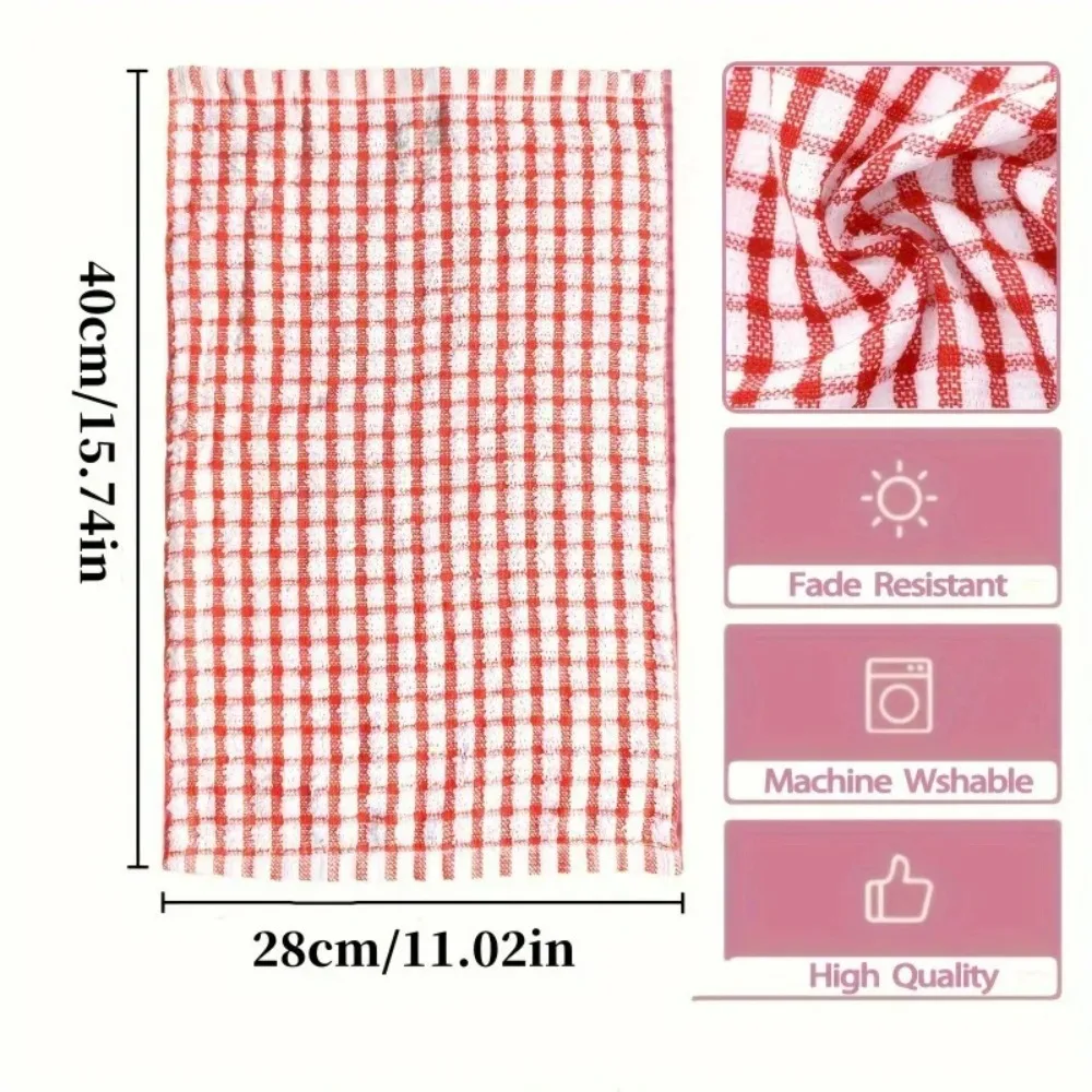 Dish Towels 5pcs Absorbent Plaid Reusable Kitchen Cleaning Cloths Assorted Colors
