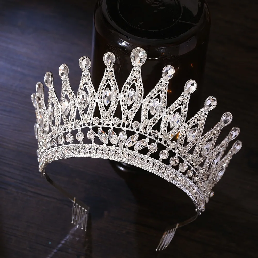 Luxury Baroque Queen Crystal Crown With Comb For Bridal Wedding_voghion.com