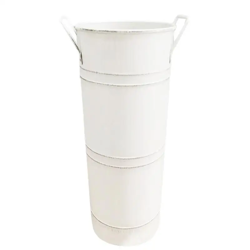 Old Metal Umbrella Stand With Handle Reinforced Standalone Round Umbrella Bucket Vintage Decorative Vase Flower Bucket Storage