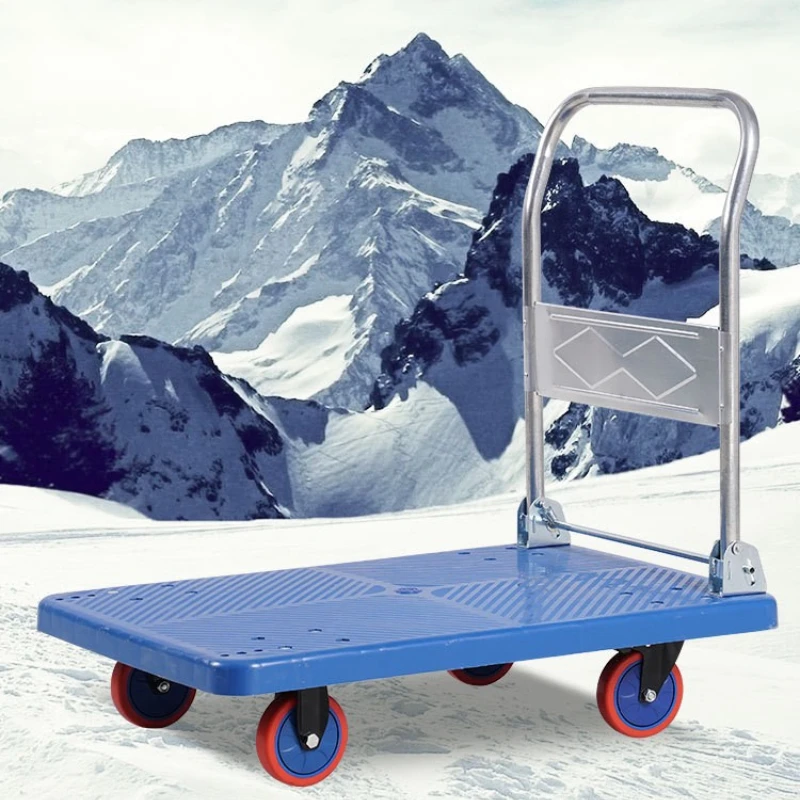 Folding trolley Pull goods Small trolley Warehouse trailer Portable four-wheel silent shopping Handling flatbed truck