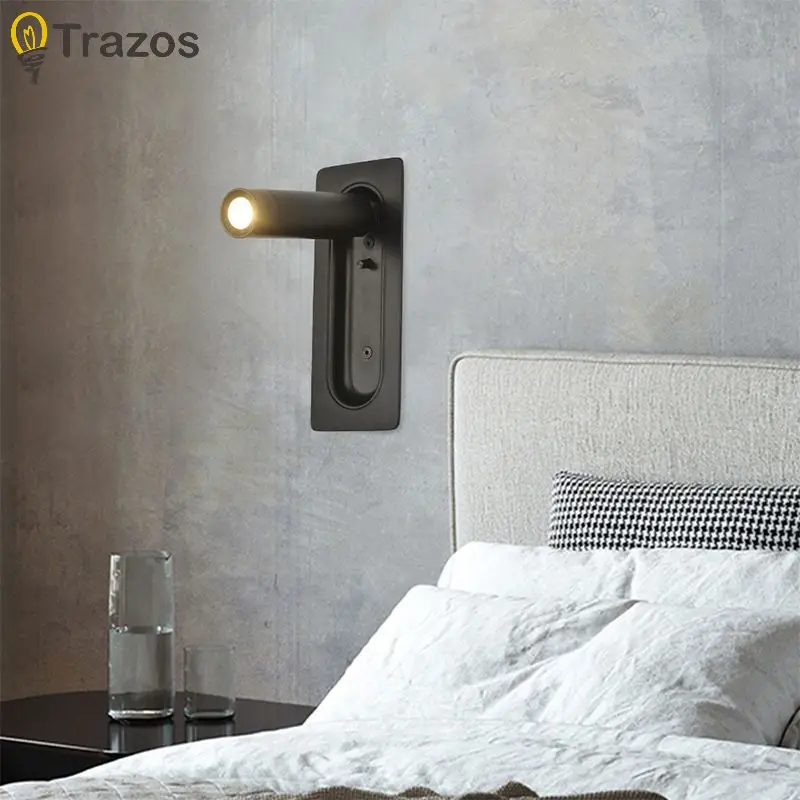 Lampada da comodino moderna e semplice per camera d'albergo, camera da letto, soggiorno, studio, lampada da lettura, protezione per gli occhi incorporata, lampada da parete girevole - immagine 2