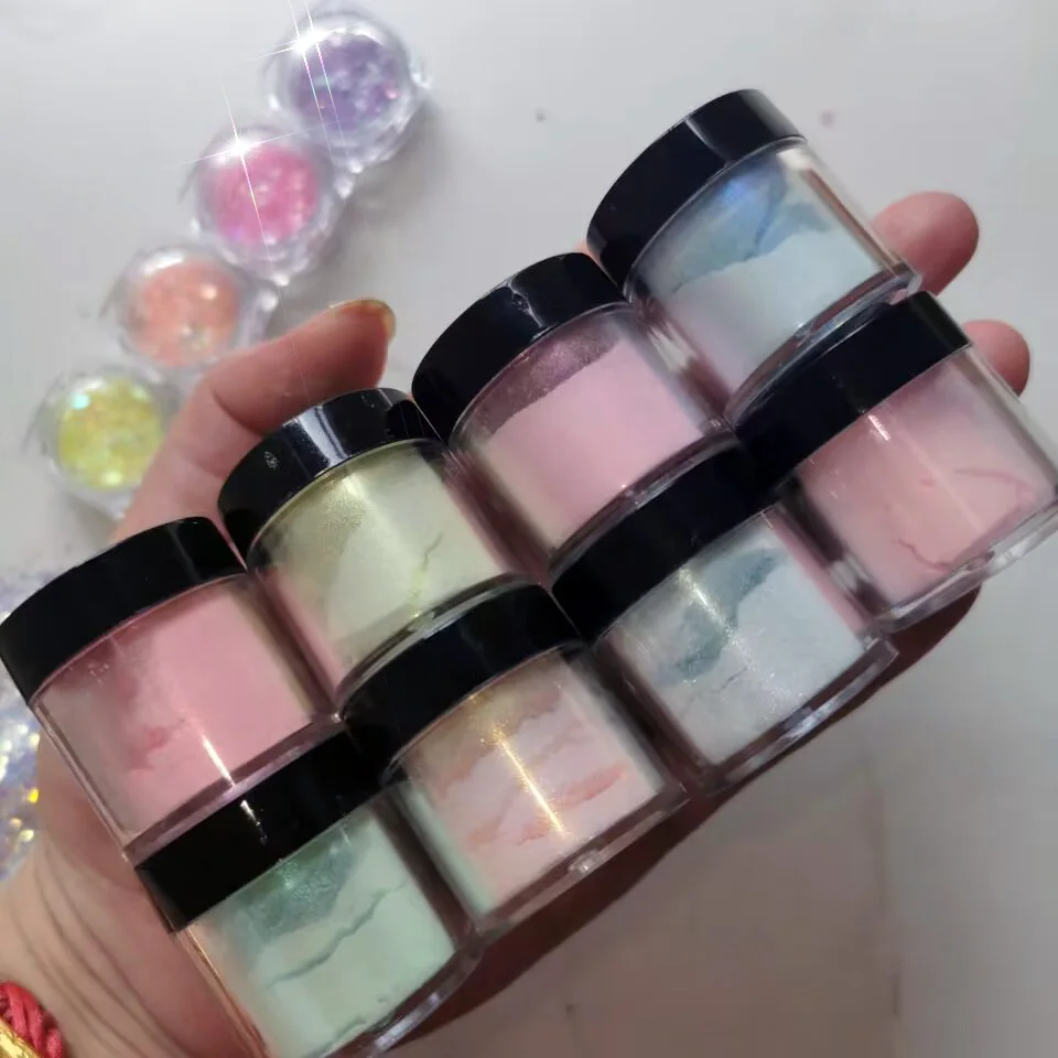 10 Colori Aurora Neon Shimmer Glitter Powder Holo Ice Muscle Mirror Effect Polvere Per Sfregamento Rainbow Mermaid Manicure Immersione Powde