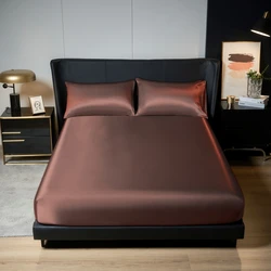 Luxurious Satin Bedding Set - 3-Piece Polyester Fitted Sheet & Pillowcase Ensemble - Full 137x190cm (3s SD ka se)