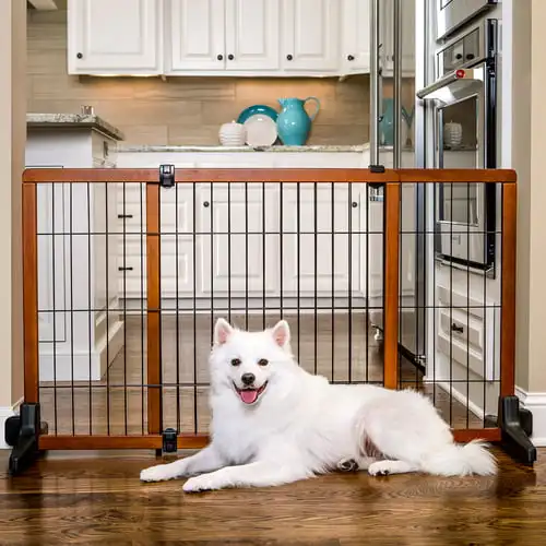 

Freestanding Dog Gate, Brown, Large, 70"L x 2"W x 28"H