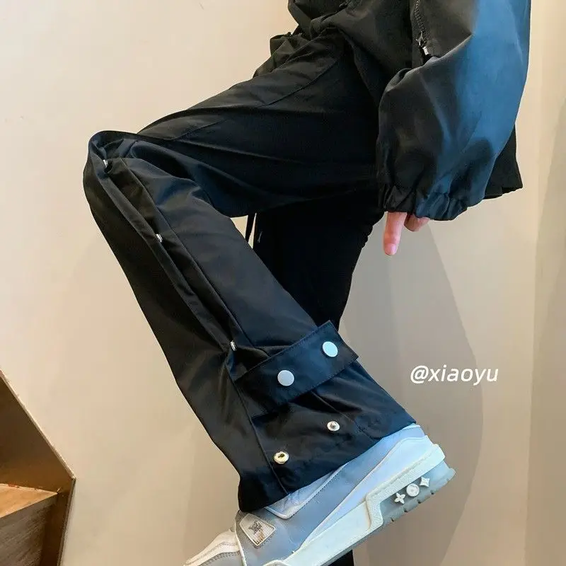 Spring Autumn KPOP Fashion Style Harajuku Slim Fit Trousers Loose Casual All Match Pants Trend Sweat Pants Button Cargo Pants