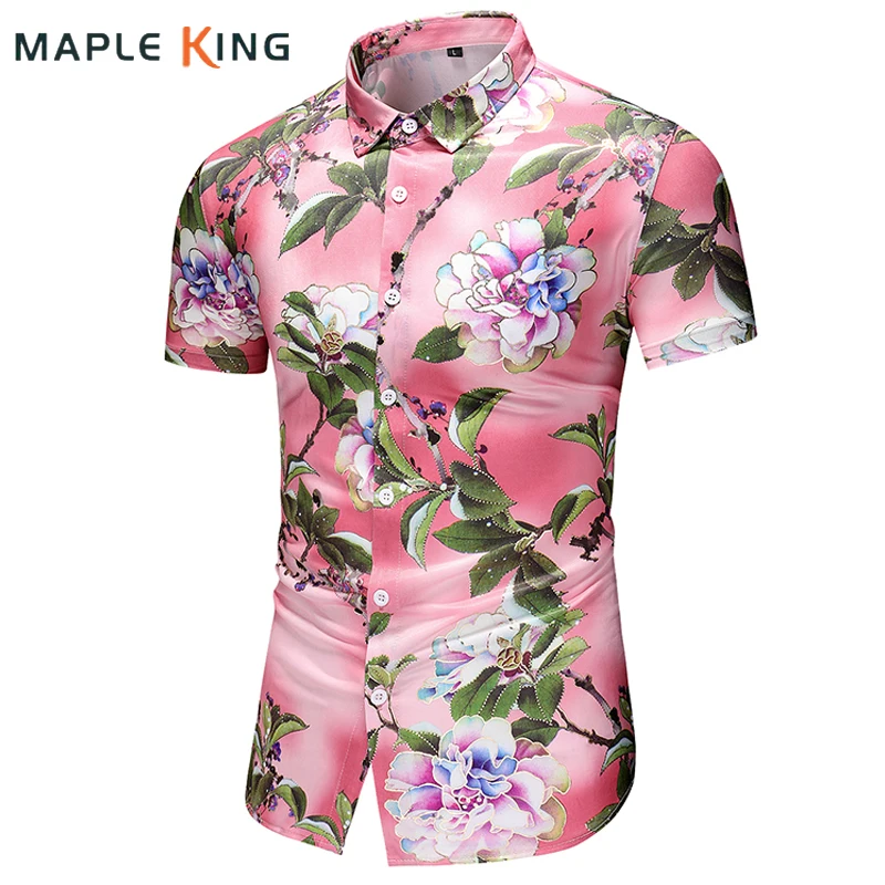

Floral Shirt Men Summer Short Sleeve Pink Elegant Social Chemises De Luxe Hommes 7XL Mens Hawaiian Shirt Short Sleeve Streetwear