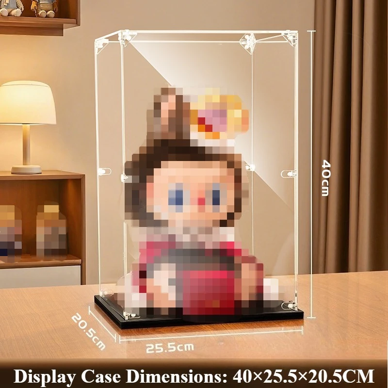 Eary Transparent Display Box for Labubu Acrylic Storage Cabinet Dustproof for Mokoko for Space Molly 400% for Chess King No Doll