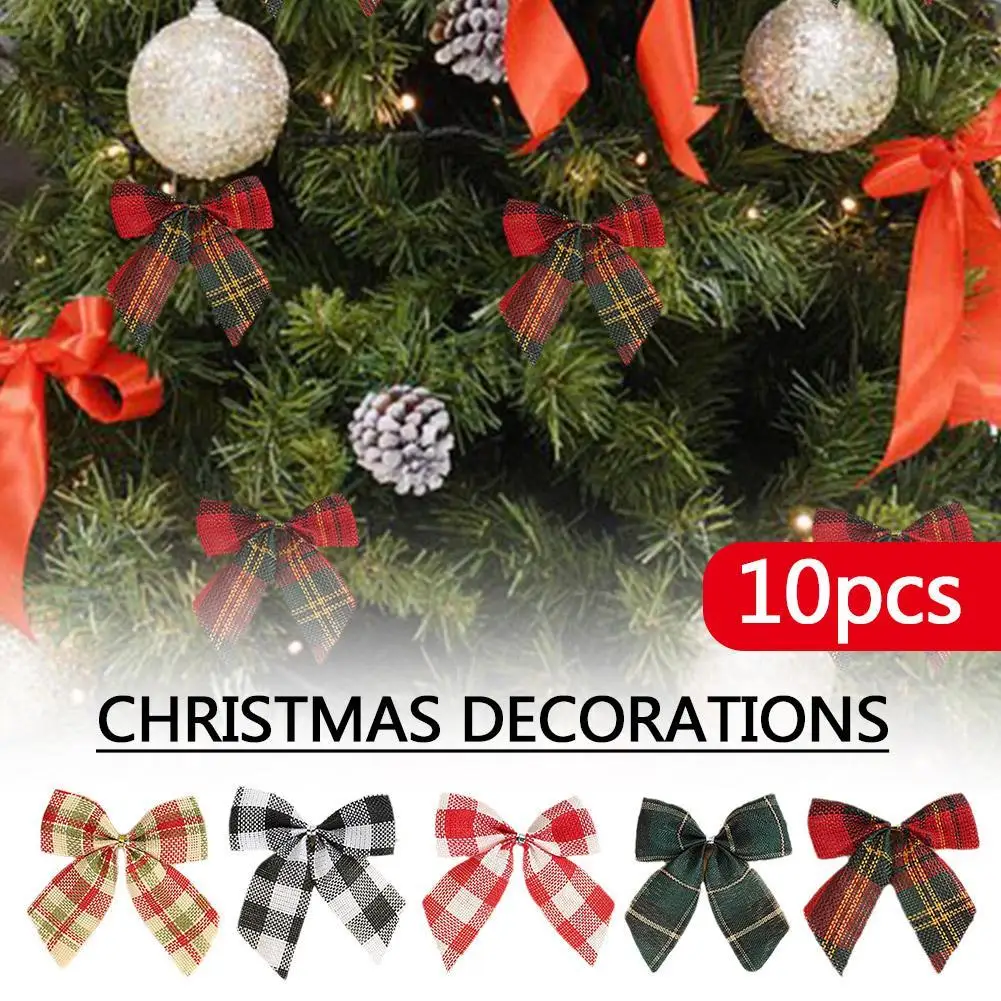 

10Pcs Mini Christmas Bows Xmas Tree Hanging Ornament DIY Wreath Crafts Noel Christmas Decorations For Home 2024 New Year Gift