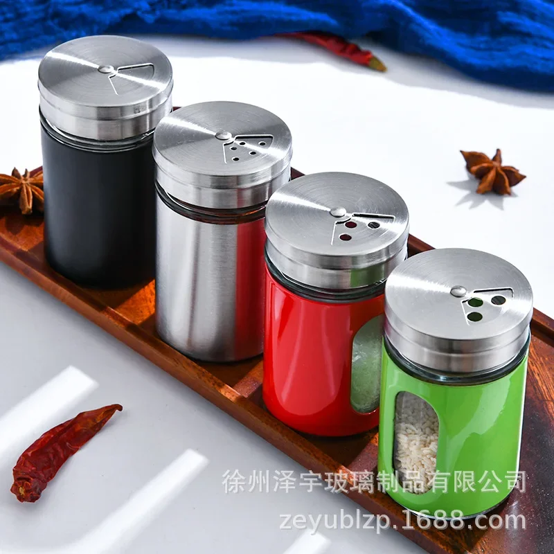 Glass Jars for Spices Bbq Spice Organizer Stainless Steel Kitchen Supplies Barbecue Seasoning Bottle Sugar Salt Pepper Shaker 4