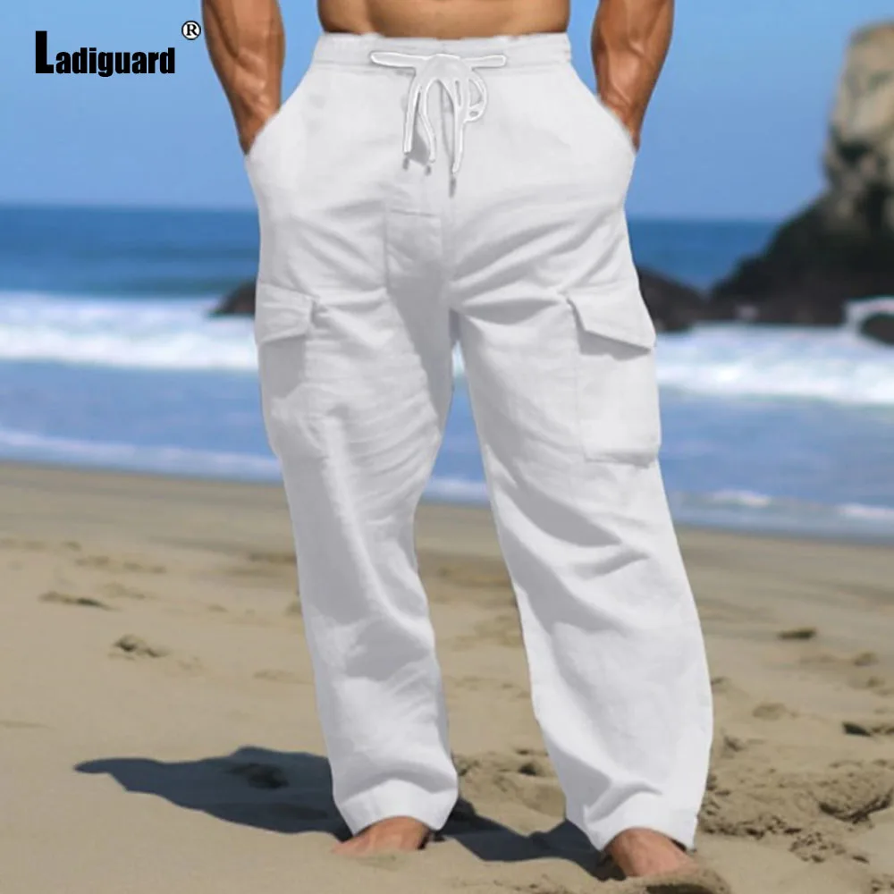 

Ladiguard Plus Size 4xl 5xl Men's Stand Pocket Casual Linen Pants Loose Elastic Waist Trousers Mens Fashion Hip Hop Sweatpants