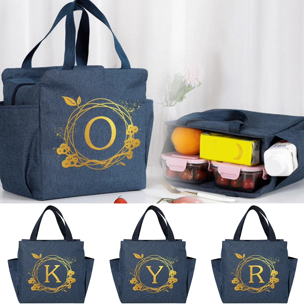 Portable Lunch Bag Thermal Insulated Lunch Box Tote Cooler Bento Pouch Lunch Container Wreath Letter Print Food Storage Handbag new portable bag lunch lunch food bento insulated lunch cooler storage container bag pouch box bags tote school thermal new ther