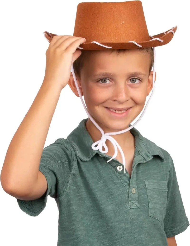 Brown Red Felt Woody Cowboy Hat with Bandana Set Adjustable Western Big Brimmed Cowboy Cap Outdoor Sports Climbing Wilderness
