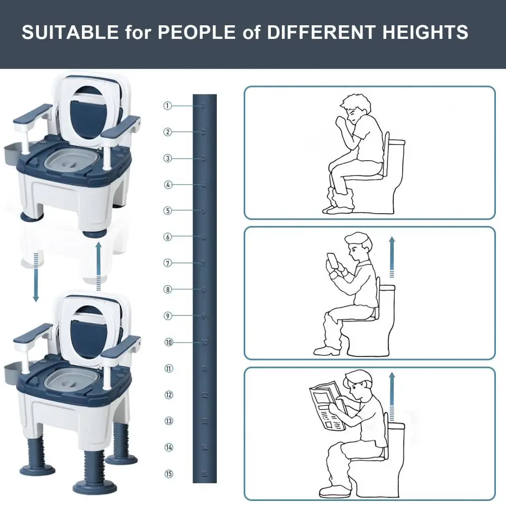 1Pc Bedside Commode with Handles Portable Toilet Chair Seat Height Adjustable Portable Adult Potty Toilet Load 882lb for Seniors 4