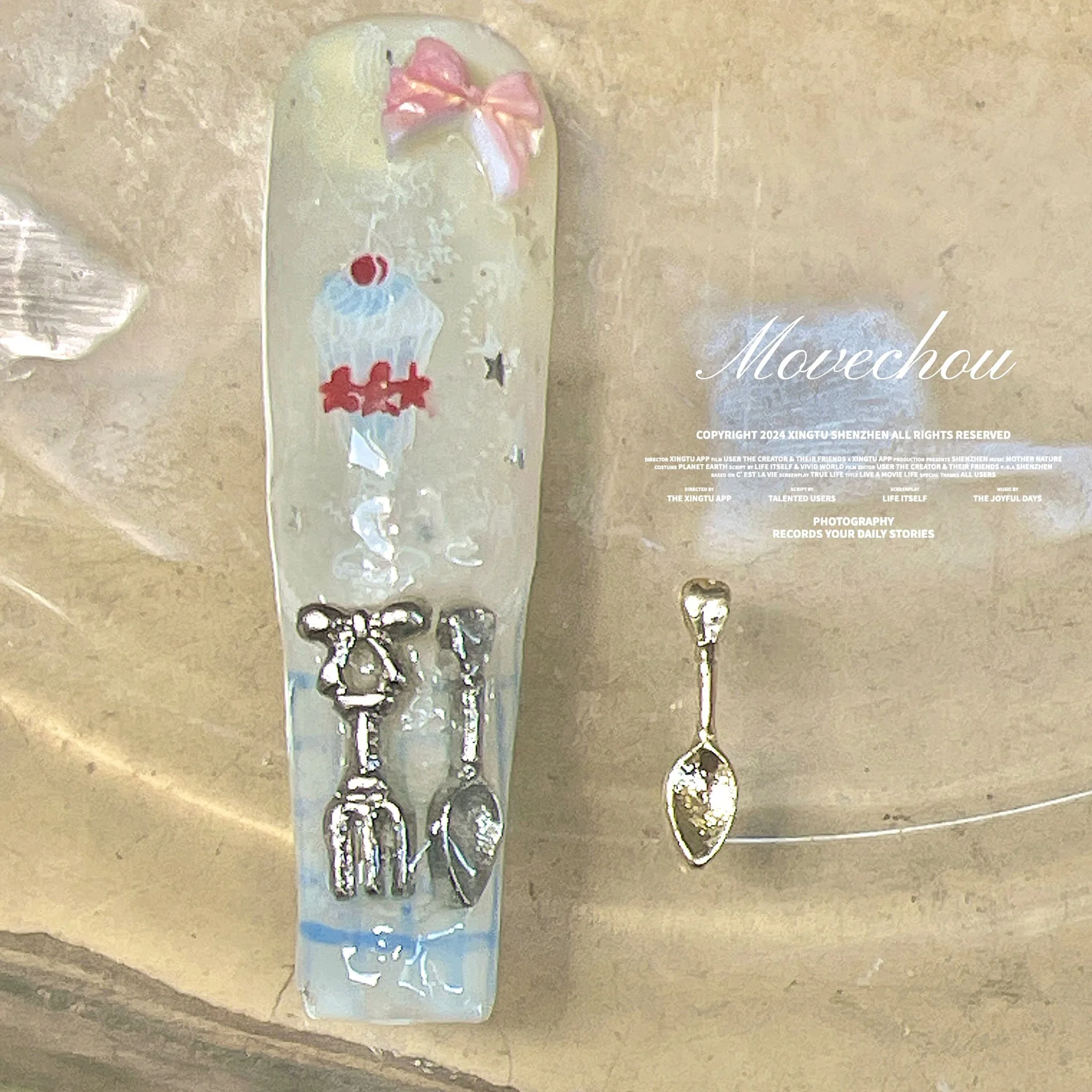 1PC 바로크 금속 스푼 리본 커트러리 빵 바다 인어 비즈 네일 아트 네일 장식 손톱 액세서리