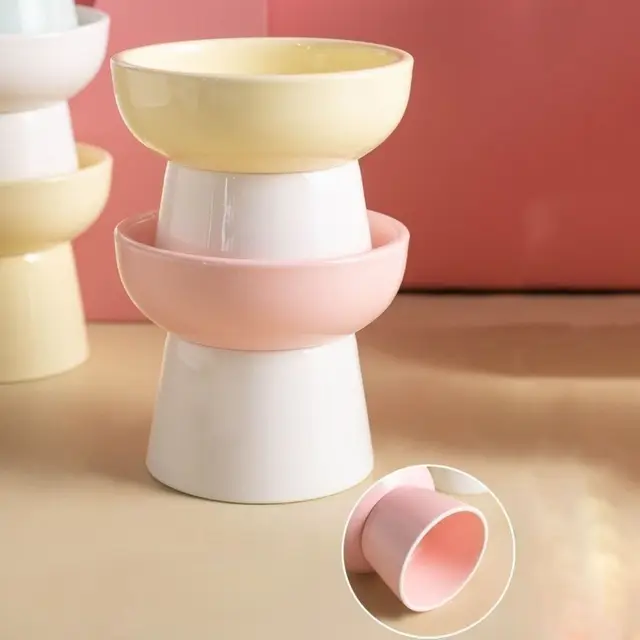 High Foot Cat Elevated Bowl 300ml Ceramic Dog Food Water Feeders Raised Neck Protection Pet Feeding Dishes for Puppy 4