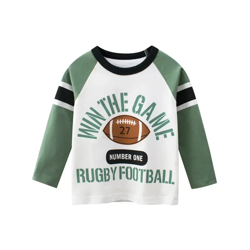 2024 Children's Clothing Autumn New Boys Bottoming Shirt Letters Rugby Print Cotton Kids T-shirt Baby Long Sleeve Tops Tees images - 6