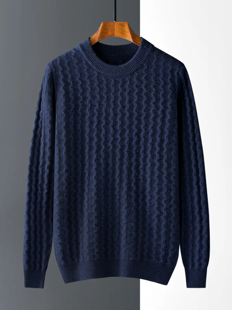 Autumn winter new  100% cashmere men sweater pullover Long sleeve O-neck corrugated loose plus size business casual knitted coat