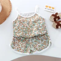 Girls Summer Clothes Sets New Baby Sleeveless Tops Shorts 2 Pieces Suit Girls Square Collar Clothing Set Kids Cotton Clothes 4