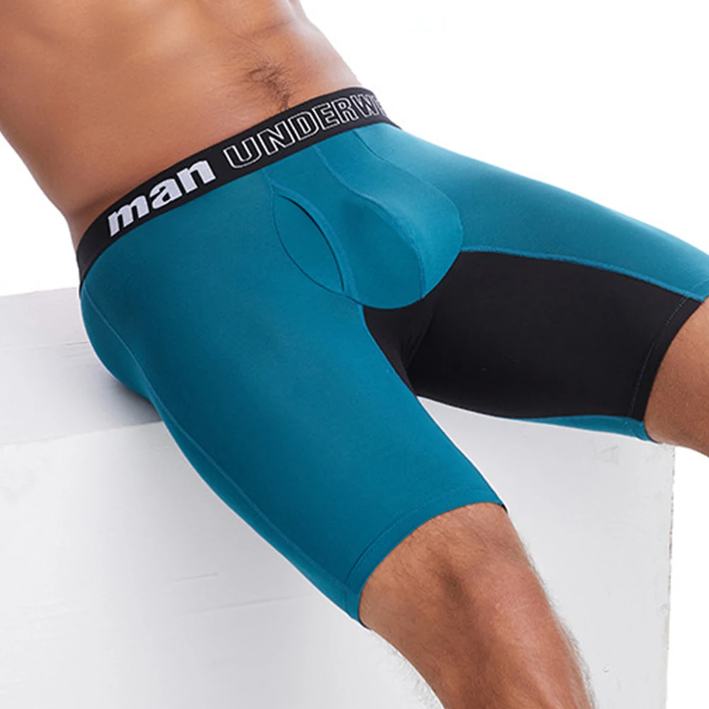 

Mens Long Leg Boxer Trunks Sport Underpants Mid Waist Panties Male Soft Boxer Briefs Male Sexy Underwear Patchwork Color