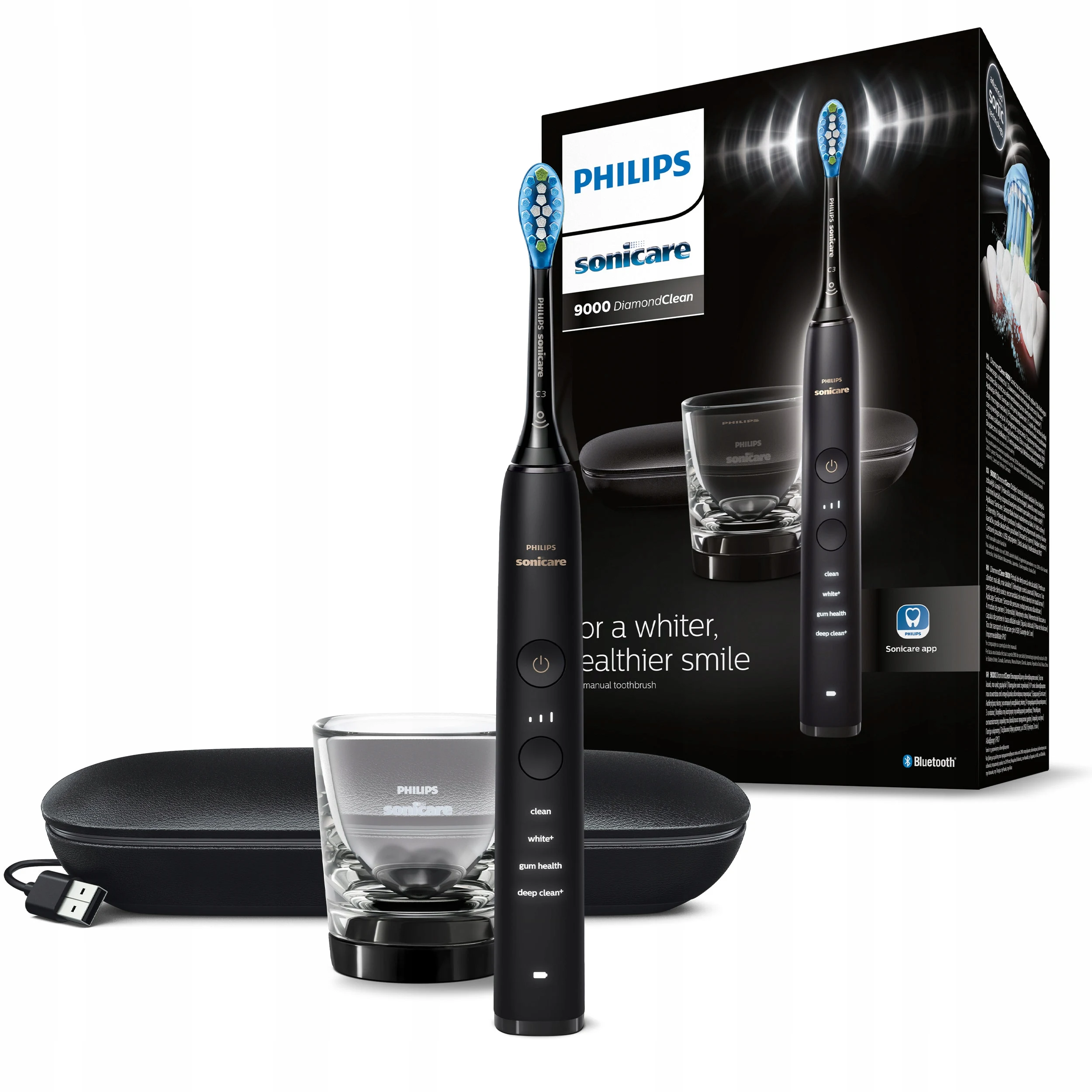 Philips Sonicare Diamondclean Hx9912 Spazzolino Elettrico Ricaricabile Philips Testine Di Ricambio C3 + W Adulto Nero, Rosa