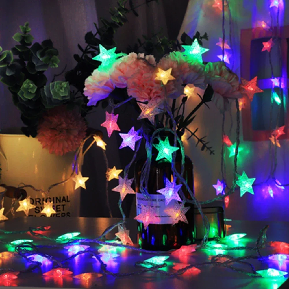 thumbnail image 1 of Cadena de luces de estrellas de 1,5 m, 3 m, 6 m y 10 m, luces de hadas para dormitorio, adaptador a batería, luces de Navidad, bodas y fiestas, 1 of 5
