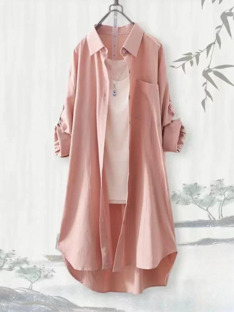 여성용 다채로운 가디건, 긴팔 캐주얼 코트, 스트라이프 탑 재킷, 패션 스타일링 재킷, 플러스 사이즈 의류 8 플러스 사이즈 루즈한 통기성 블라우스 미디 셔츠, 한국 캐주얼 가을 셔츠, 심플한 단색 여성 긴팔 셔츠