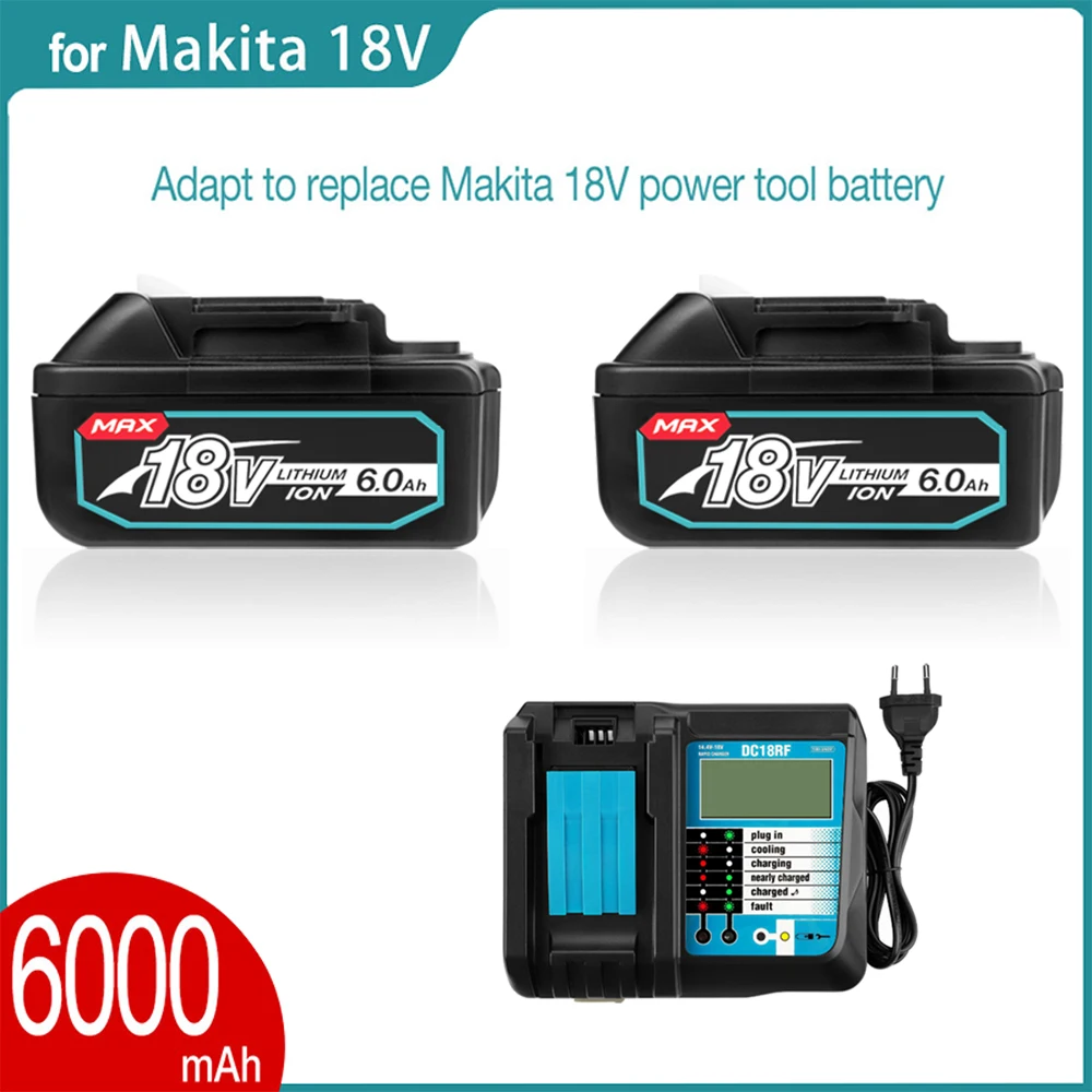 

Aicherish New Makita 2pcs Battery + Charger 18V 6Ah Replacement for Makita BL1880 BL1860 BL1830 For Chainsaw Electric Drill