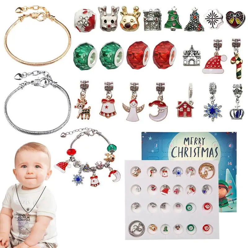 

Рождественский календарь с обратным отсчетом, Рождественский браслет с подвесками, подарки для девочек, олень, Санта, 24 дня, сделай сам, строительный подарок с 22