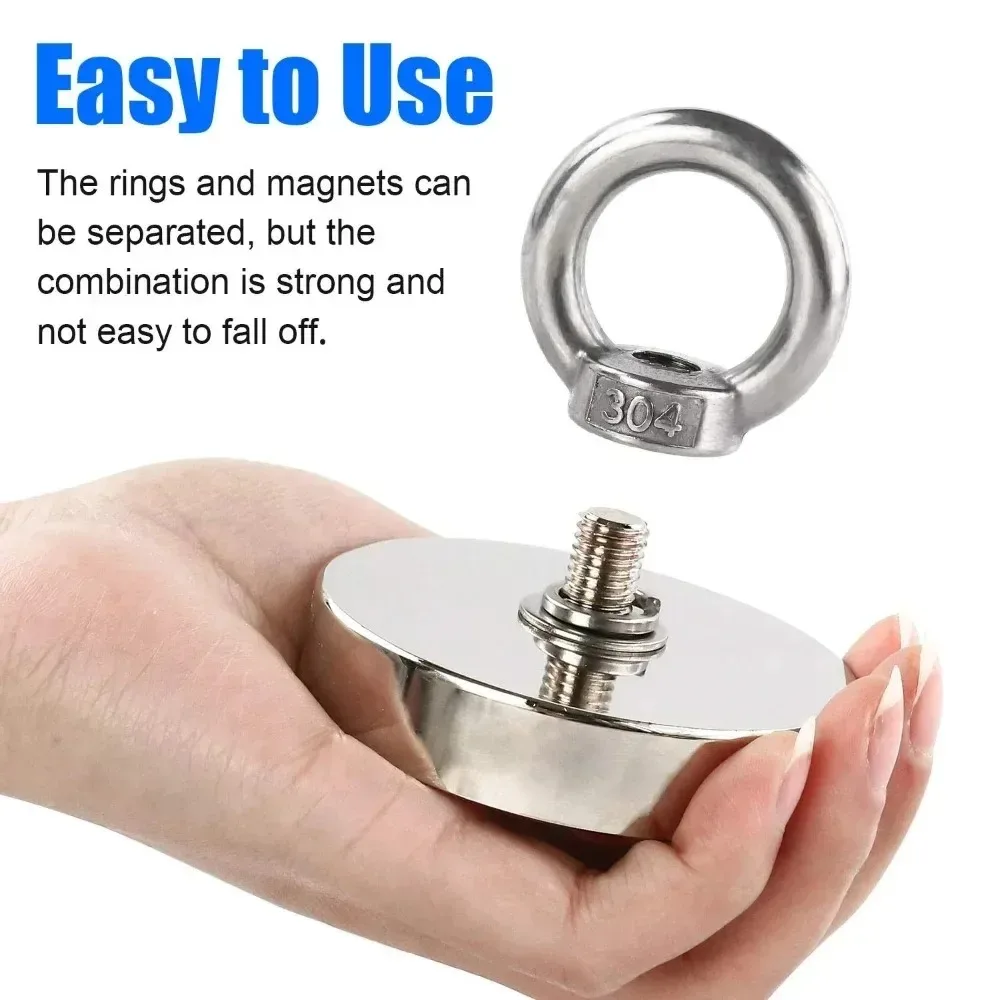 Super Strong Neodymium Fishing Magnet Hook N52 Heavy Duty Rare Earth Magnet with Countersunk Hole Eyebolt 16-60mm Salvage Magnet