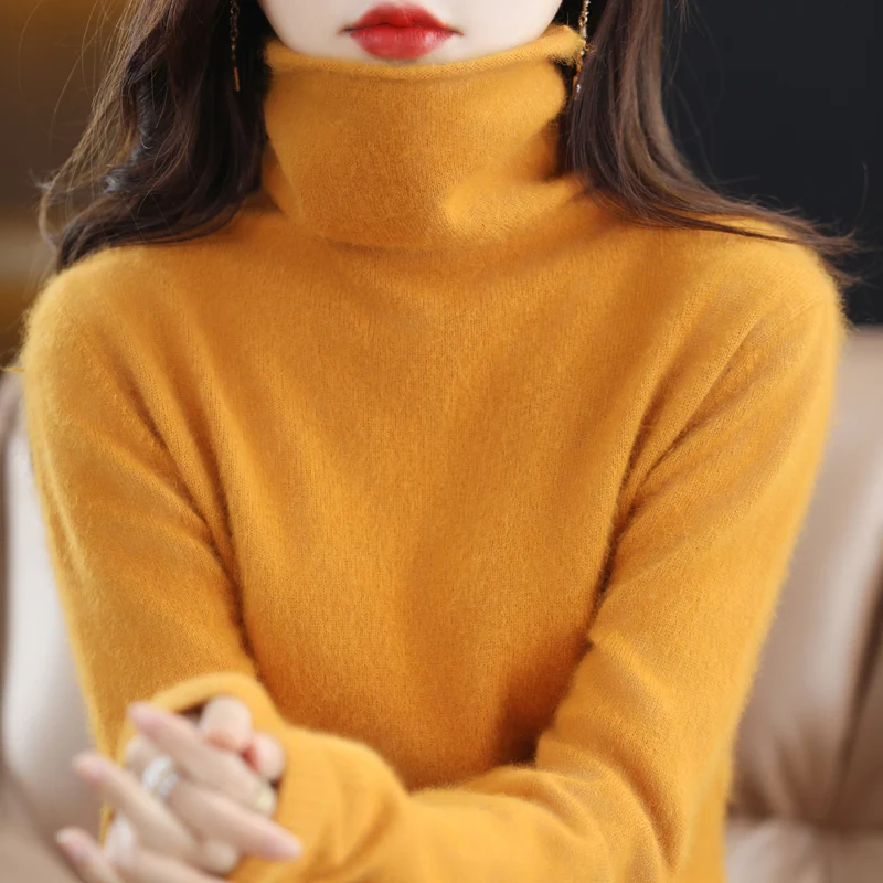 

2023 autumn and winter new fashion sweater female turtle neck long-sleeved 100% mink velvet solid color warm sweater