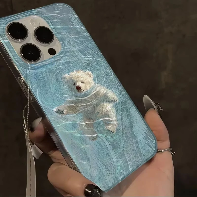 Swimming Bear Feather Yarn Soft Edge Anti-Drop and Shock-Proof Phone Case