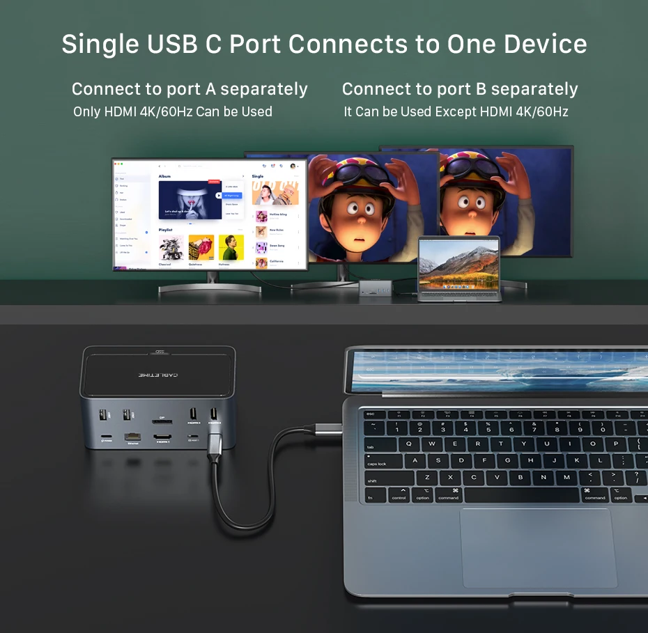 CABLETIME USB Docking Station USB C Hub 4K 60Hz PD100W M.2 SSD Enclosure RJ45 Adapter 1000Mbps USB3.0 Working Station C390