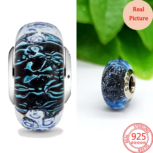 Colourful Opalescent Ocean Blue Charm Wavy Lavender Murano Glass Bead Fit  Original Pandora Bracelet Women DIY 925 Silver Jewelry - AliExpress