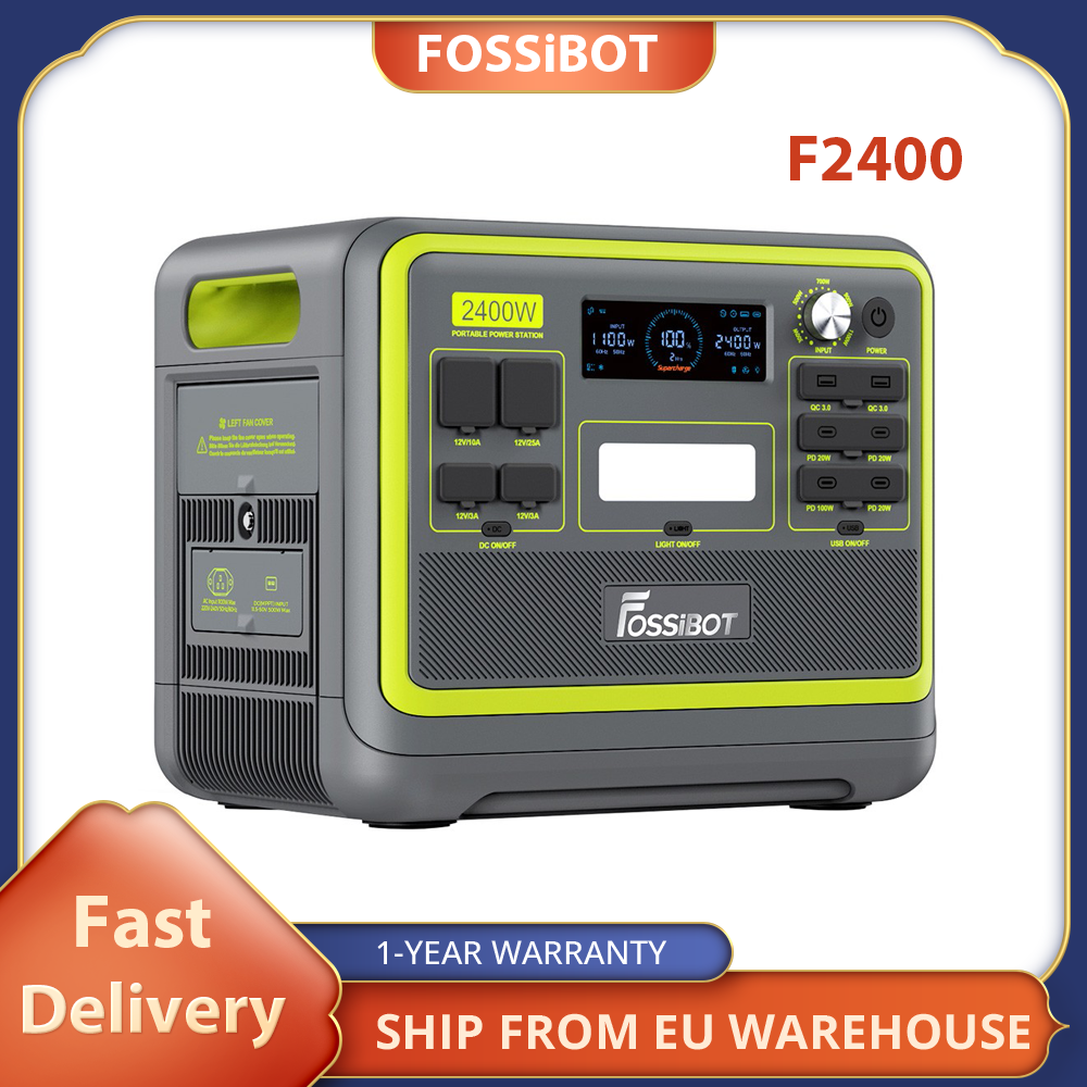 FOSSiBOT F2400 Portable Power Station, 2048Wh LiFePO4 External Battery 2400W Output Solar Generator, Outdoor Indoor Work camp
