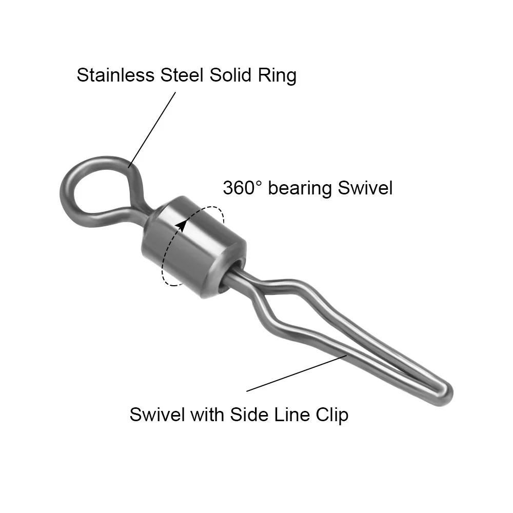 100 stücke drehbar mit seitlicher Schnur Clip Angel gerät Angelhaken und Mist Angel verbinder Angel wirbel mit Druckknopf – Detail 15