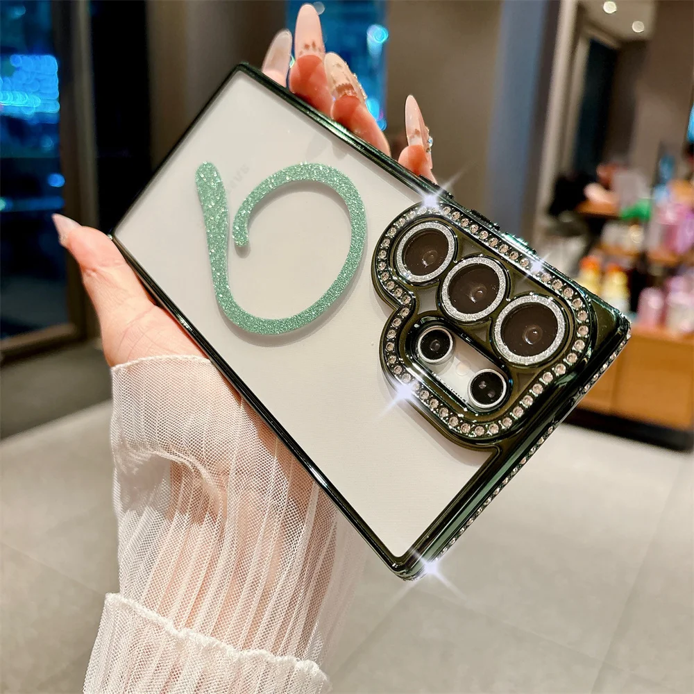 Glamorous Rhinestone Bling Glitter Phone Case with Wireless Charging Compatibility