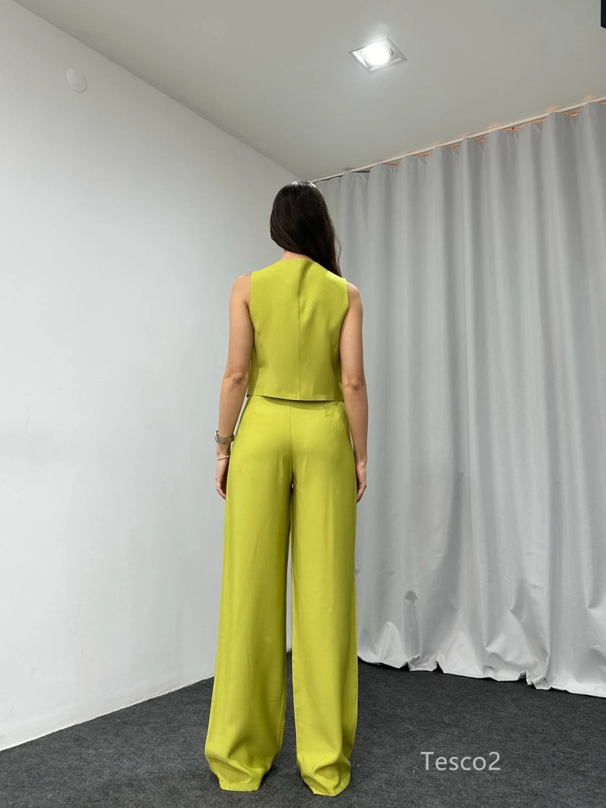 Tesco Spring Summer Women's Pants Sets Solid Sleeveless Vest High Waist Leg Pants 2 Piece Female Casual Outfits Office Sets