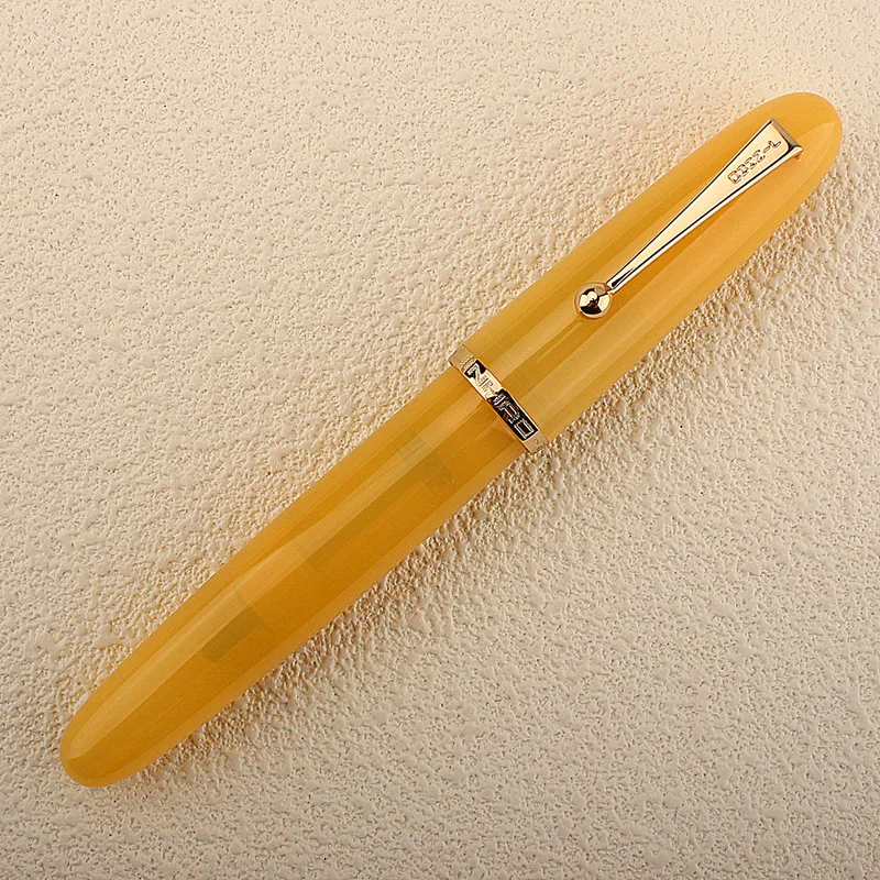 Jinhao 9019 만년필 한정 하트 비트 M 펜촉, 옥 노란색 투명 통, 서예 서명 선물 상자