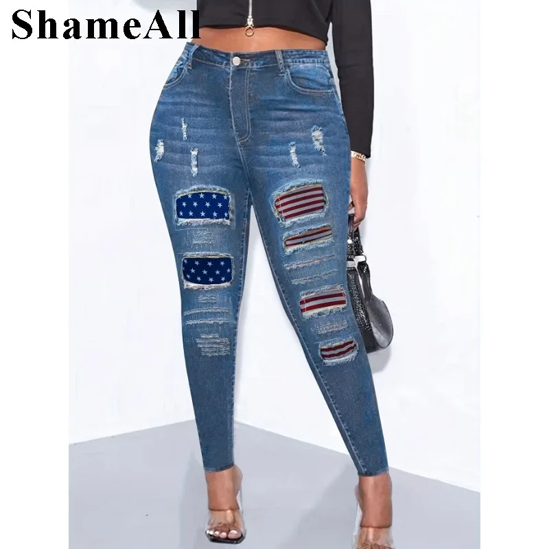 women's-plus-size-ruched-rainbow-patchwork-pencil-jeans-stretchy-skinny-patches-denim-pants