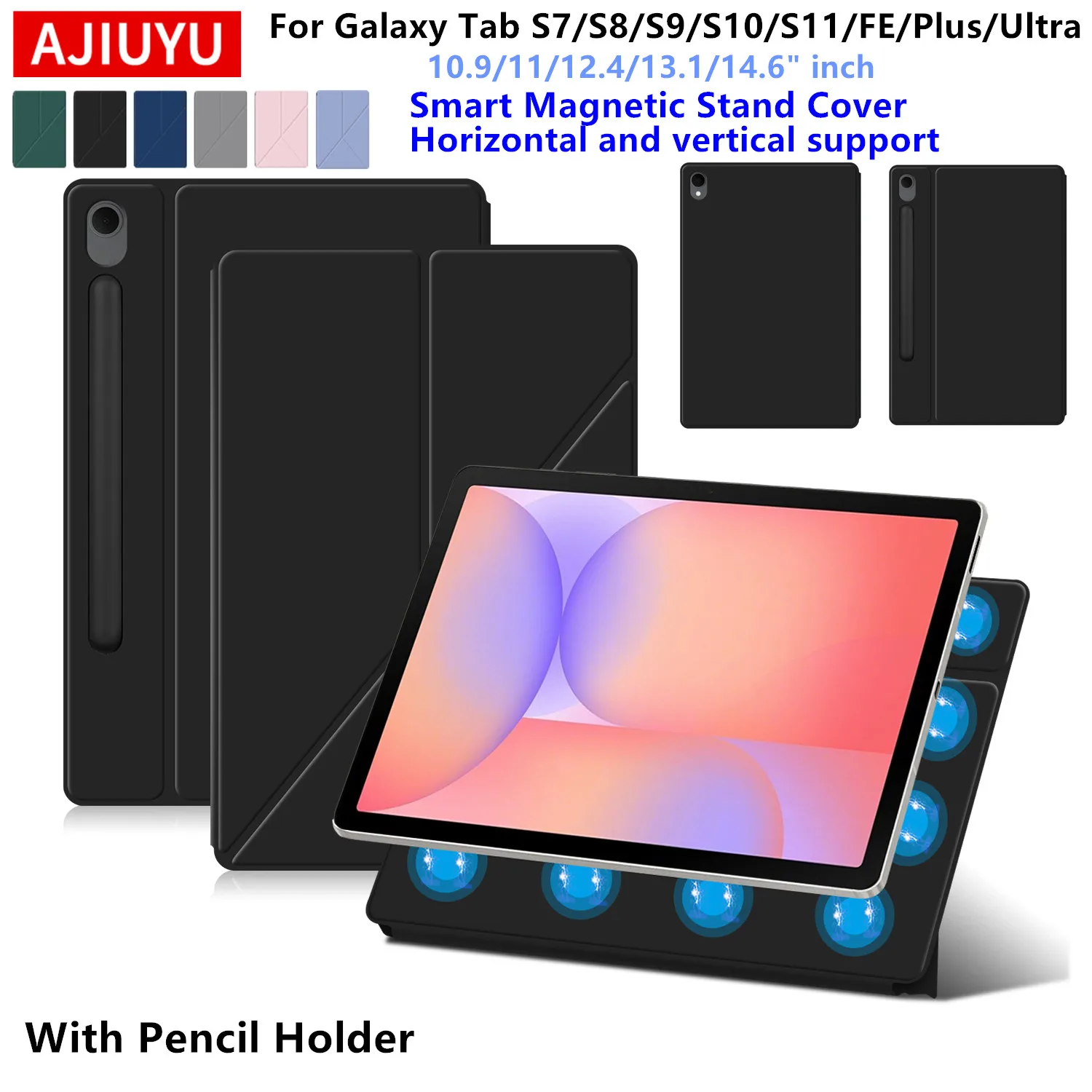 Enhanced Magnetic Tablet Case with Smart Cover - Fits Various Sizes